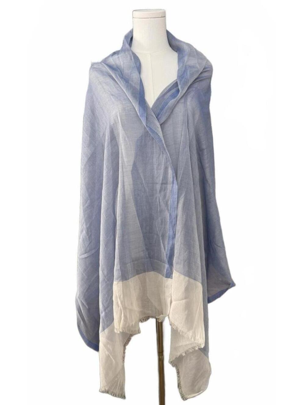Lightweight Cotton Blue and Cream Shawl Scarf Wrap Made in Italy